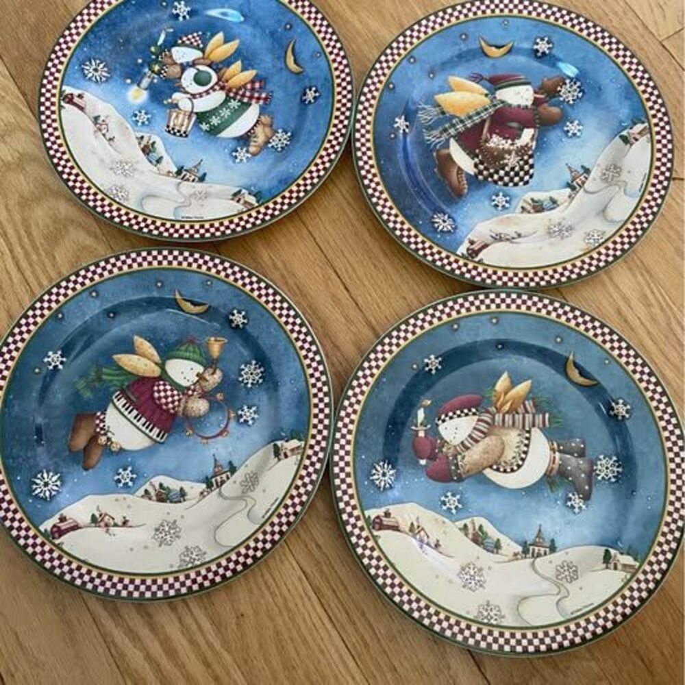 Debbie Mumm Snow Angel Village Christmas Plates — Set of 4, Sakura